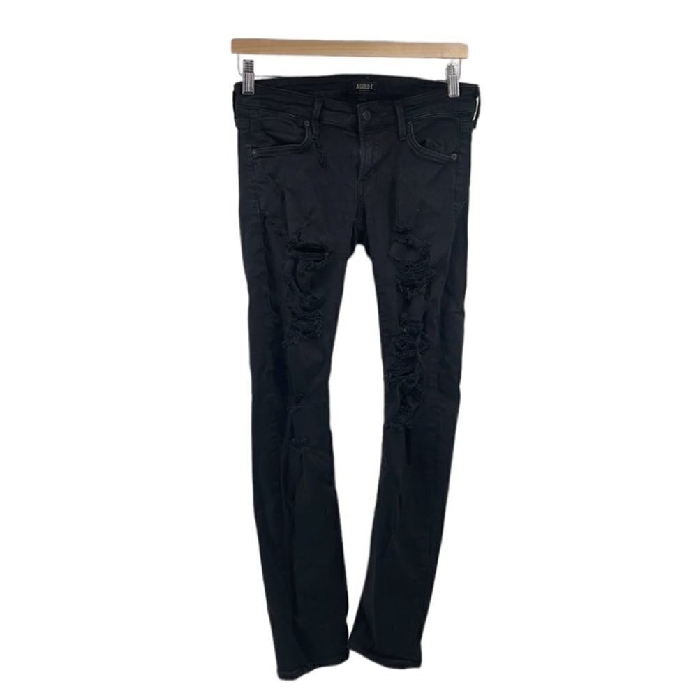 AGOLDE black heavily distressed skinny stretch jeans sz 26